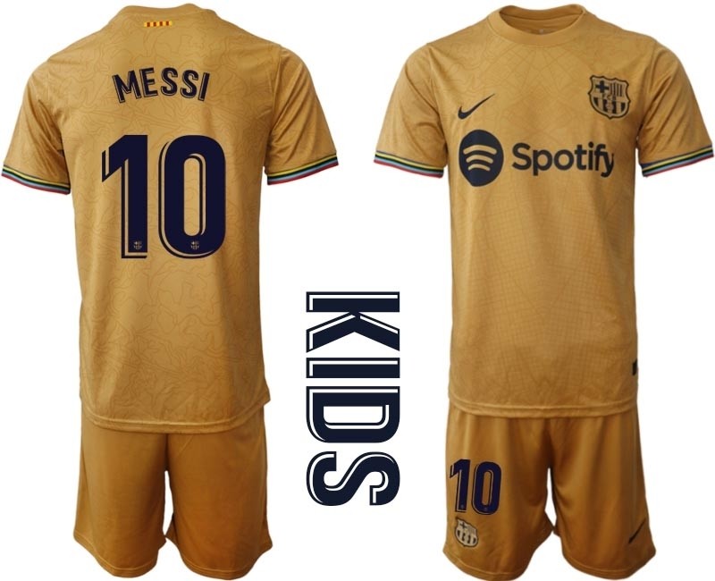 2022-23 Youth Barcelona #10 Lionel Messi Yellow Away Soccer jersey