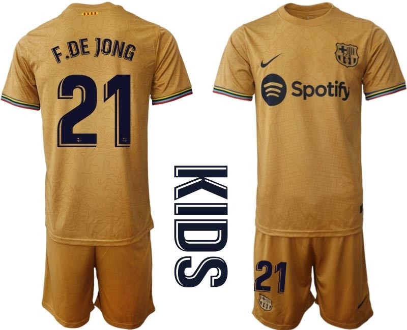 2022-23 Youth Barcelona #21 F. DE JONG Yellow Away Soccer jersey