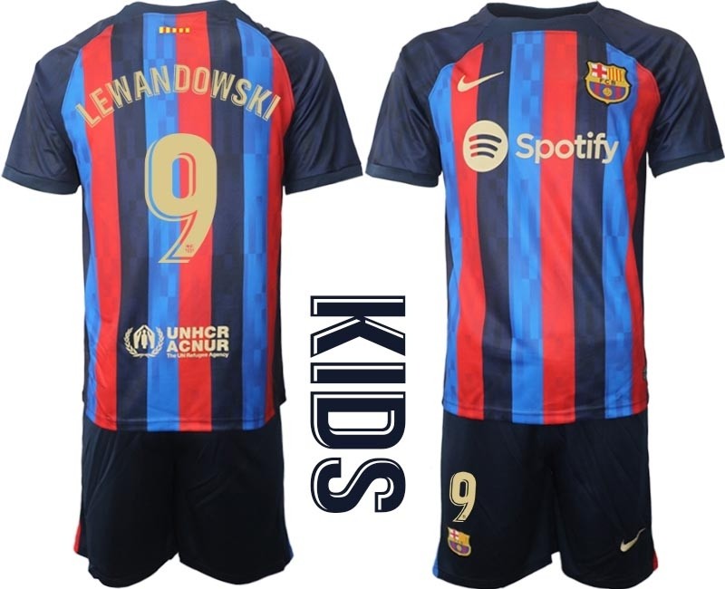 2022-23 Youth Barcelona #9 Robert Lewandowski Blue and Red Home jersey