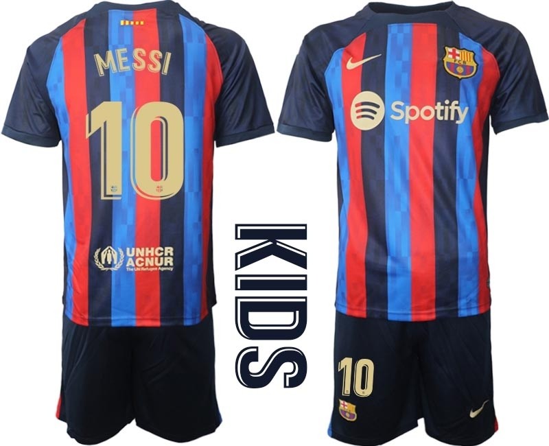 2022-23 Youth Barcelona #10 Lionel Messi Blue and Red Home jersey