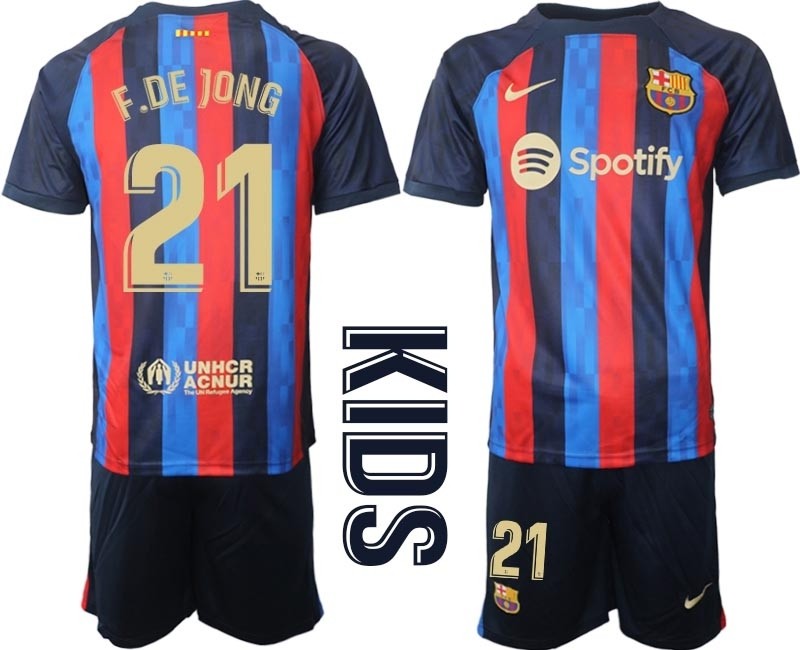 2022-23 Youth Barcelona #21 F. DE JONG Blue and Red Home jersey