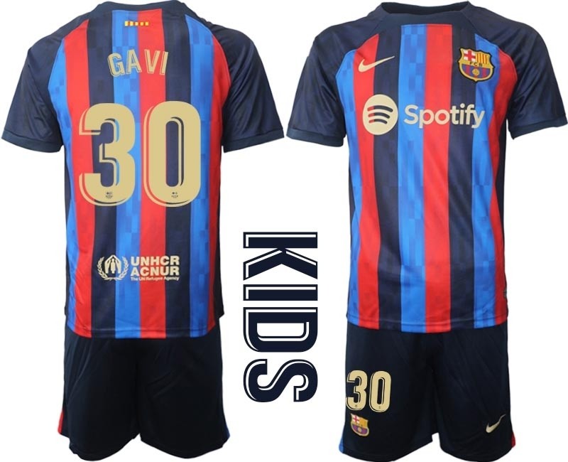 2022-23 Youth Barcelona #30 Gavi Blue and Red Home jersey