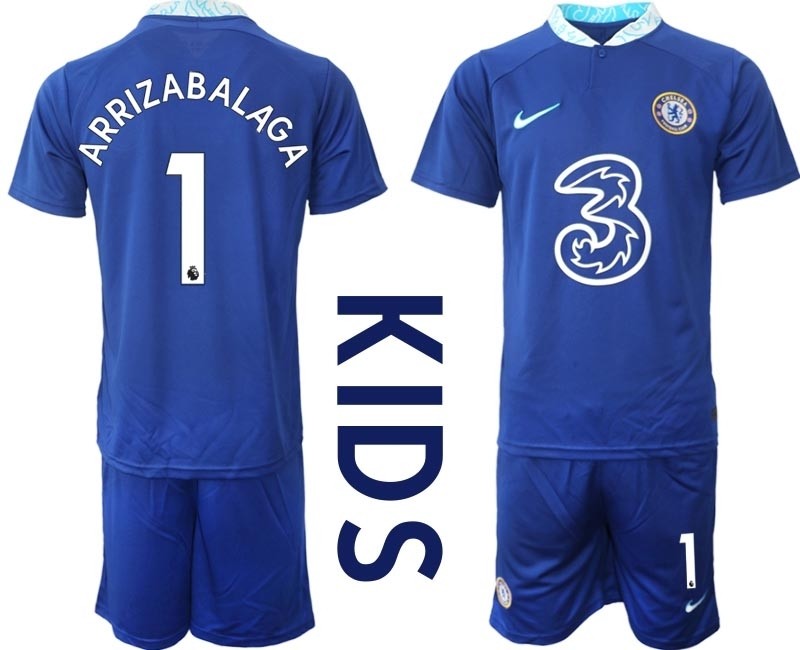 2022-23 Youth Chelsea #1 Kepa Arrizabalaga Blue Home Soccer Jersey