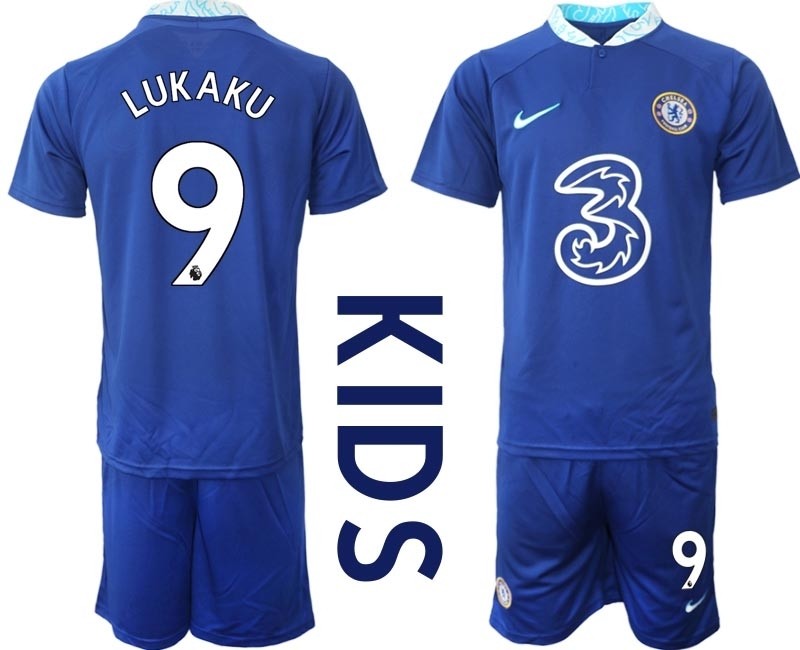 2022-23 Youth Chelsea #9 Romelu Lukaku Blue Home Soccer Jersey