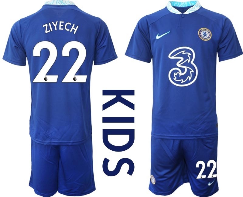 2022-23 Youth Chelsea #22 Hakim Ziyech Blue Home Soccer Jersey