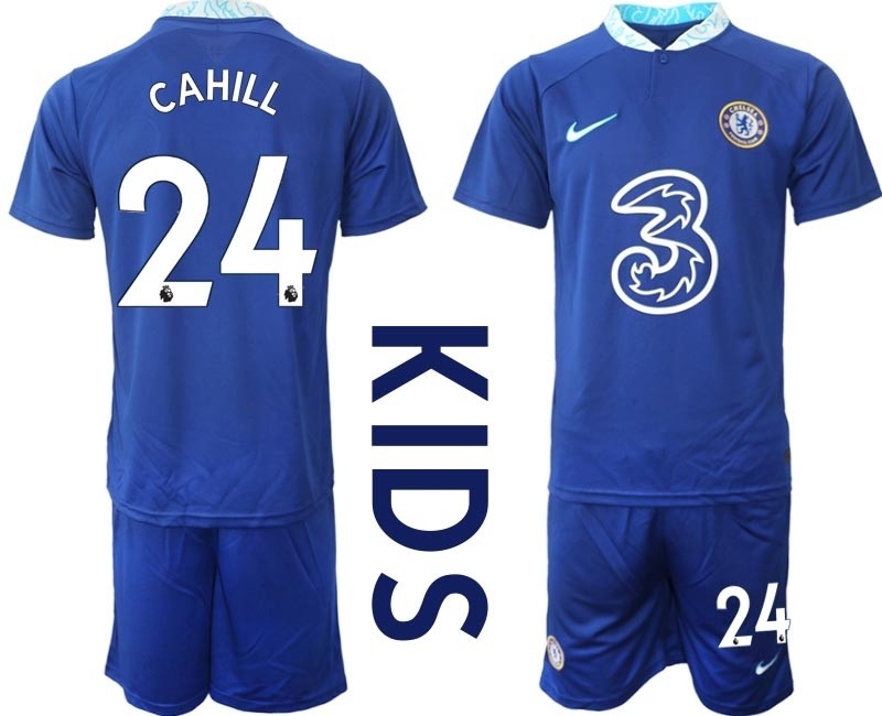 2022-23 Youth Chelsea #24 Gary Cahill Blue Home Soccer Jersey