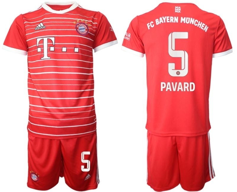 2022-23 FC Bayern Munchen #5 Benjamin Pavard Red stripes Home Soccer Jersey