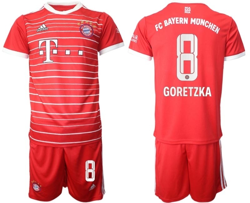 2022-23 FC Bayern Munchen #8 Leon Goretzka Red stripes Home Soccer Jersey