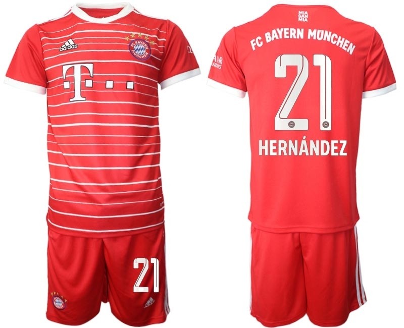 2022-23 FC Bayern Munchen #21 Lucas Hernandez Red stripes Home Soccer Jersey