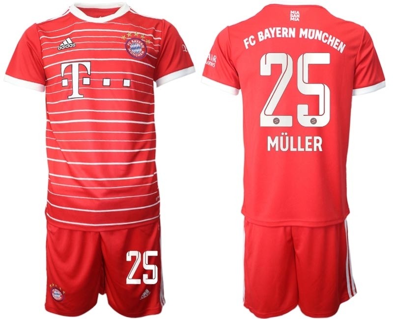 2022-23 FC Bayern Munchen #25 Thomas Muller Red stripes Home Soccer Jersey