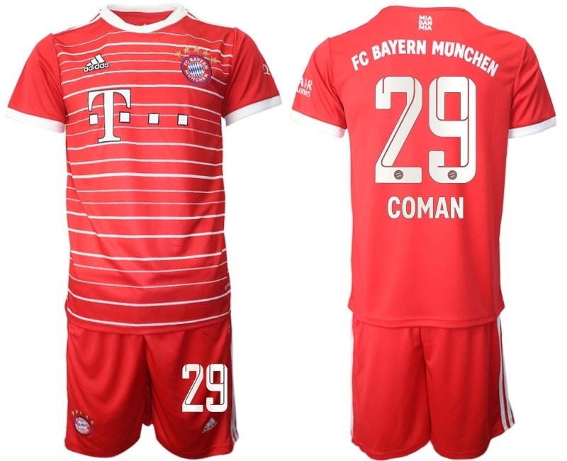 2022-23 FC Bayern Munchen #29 Kingsley Coman Red stripes Home Soccer Jersey