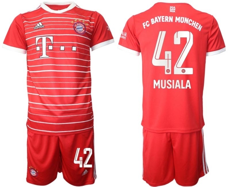 2022-23 FC Bayern Munchen #42 Jamal Musiala Red stripes Home Soccer Jersey