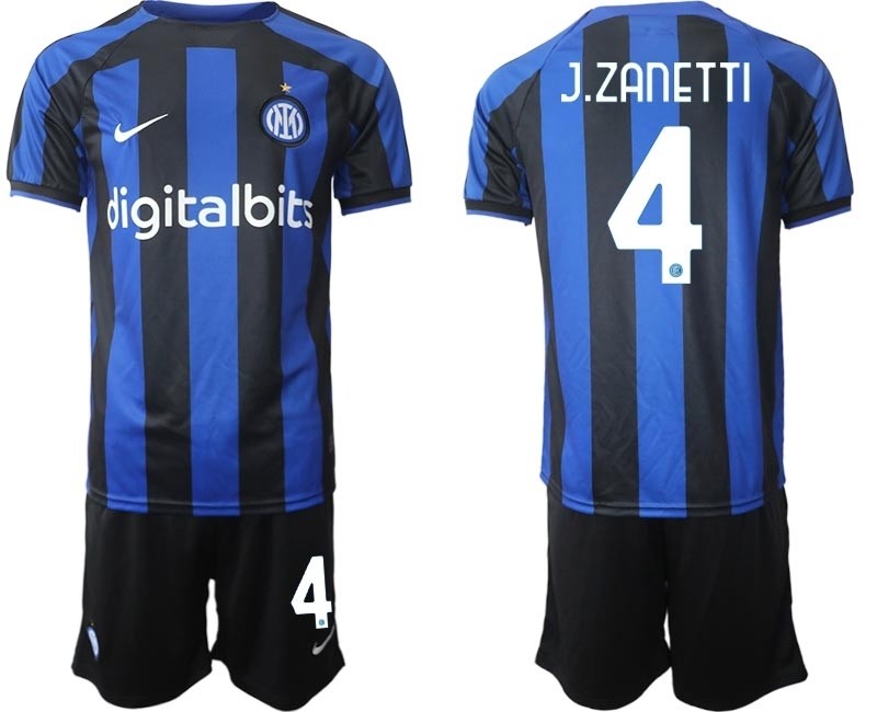 2022-23 Inter Milan #4 J.Zanetti Blue Home Soccer Jersey