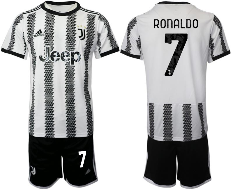 2022-23 Juventus FC #7 Cristiano Ronaldo White-Black Home Soccer Jesery