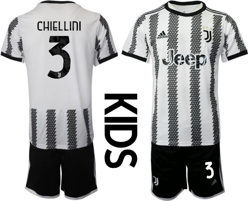 2022-23 Youth Juventus FC #3 Giorgio Chiellini White-Black Home Soccer Jesery