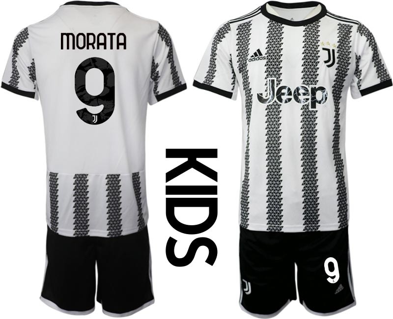 2022-23 Youth Juventus FC #9 Alvaro Morata White-Black Home Soccer Jesery