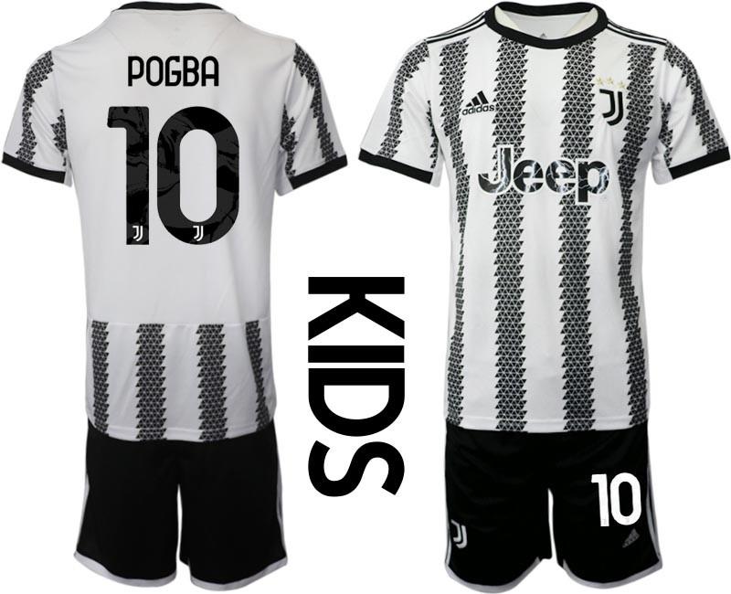 2022-23 Youth Juventus FC #10 Paul Pogba White-Black Home Soccer Jesery