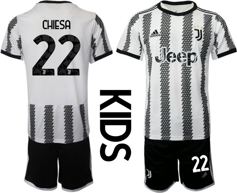 2022-23 Youth Juventus FC #22 Federico Chiesa White-Black Home Soccer Jesery