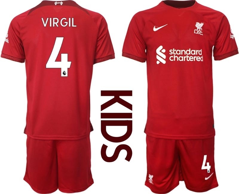 2022-23 Youth Liverpool #4 Virgil van Dijk Red Home Soccer Jersey