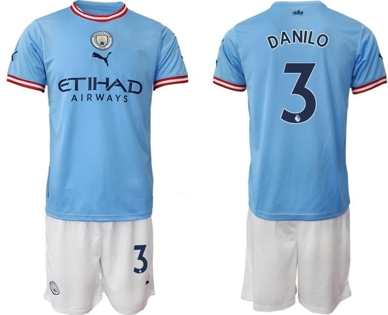 2022-23 Manchester City #3 Danilo Blue Home Soccer Jersey