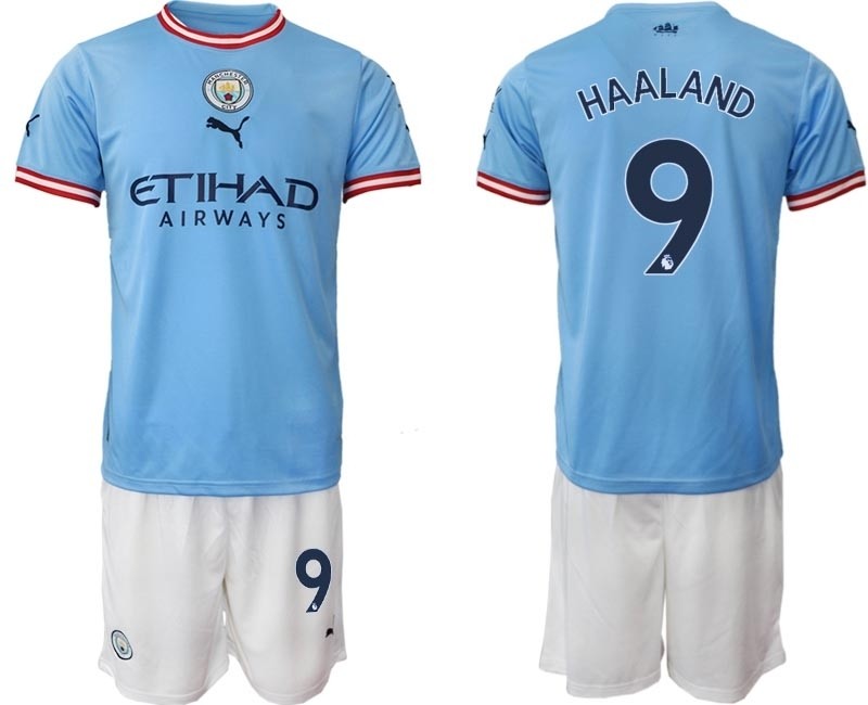 2022-23 Manchester City #9 Erling Haaland Blue Home Soccer Jersey