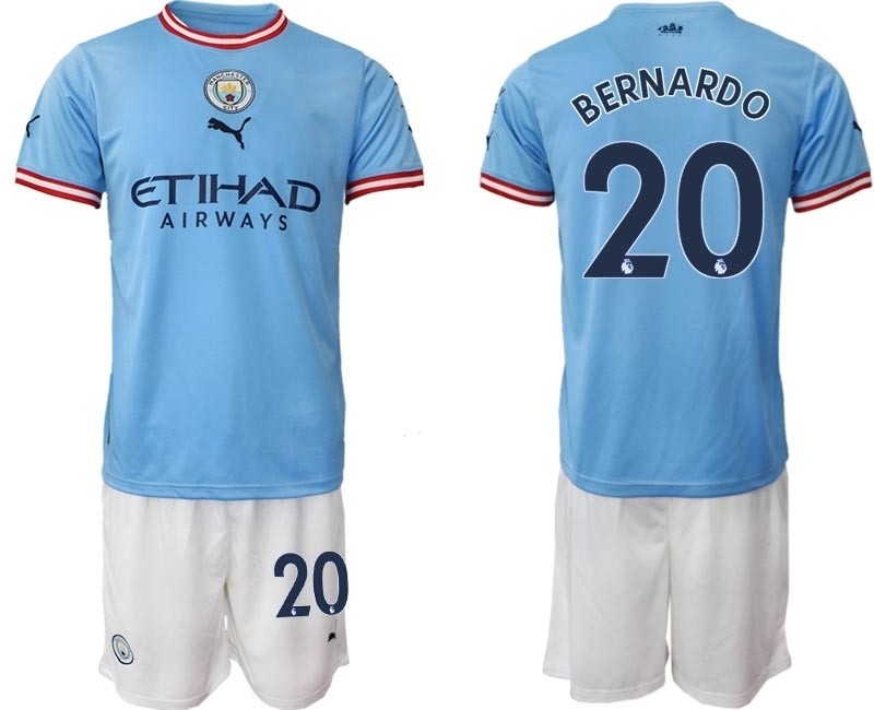 2022-23 Manchester City #20 Bernardo Blue Home Soccer Jersey