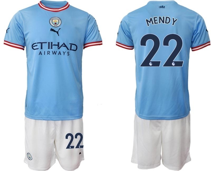 2022-23 Manchester City #22 Benjamin Mendy Blue Home Soccer Jersey