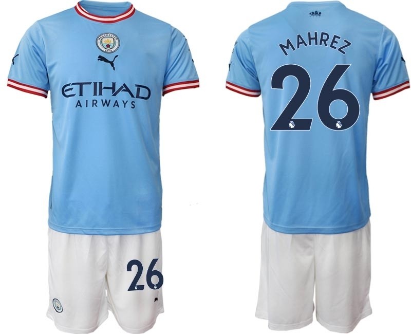 2022-23 Manchester City #26 Riyad Mahrez Blue Home Soccer Jersey