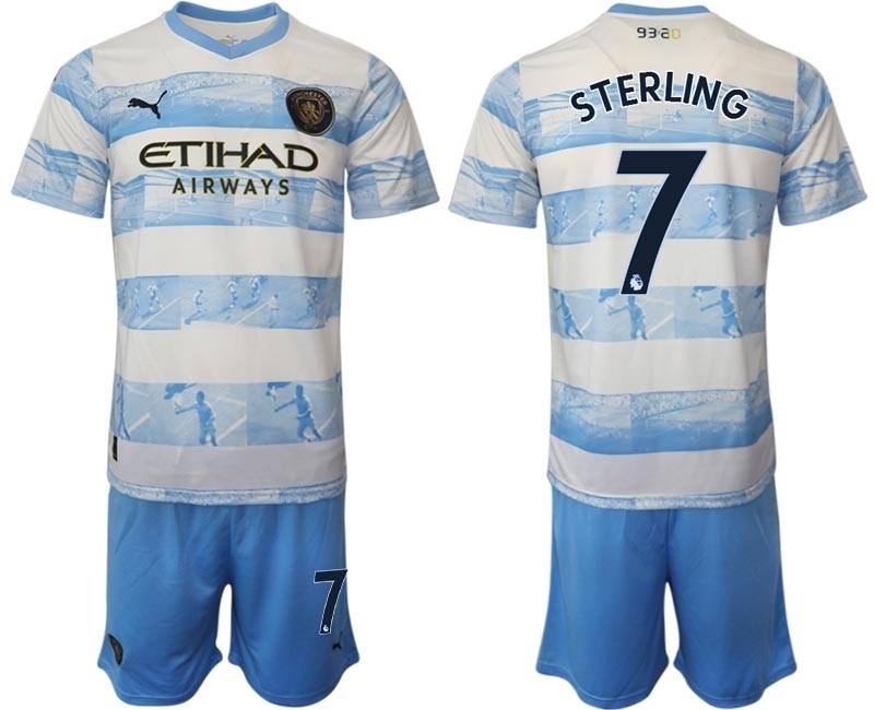 2022-23 Manchester City #7 Raheem Sterling light blue-white limited edition soccer jersey