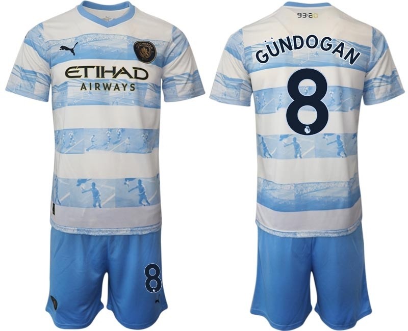 2022-23 Manchester City #8 Ilkay Gundogan light blue-white limited edition soccer jersey