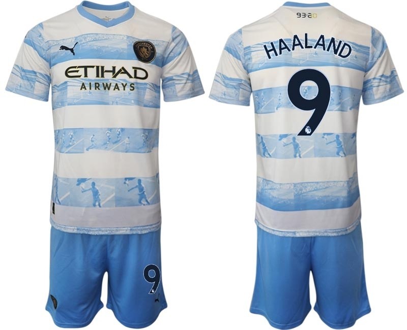 2022-23 Manchester City #9 Erling Haaland light blue-white limited edition soccer jersey