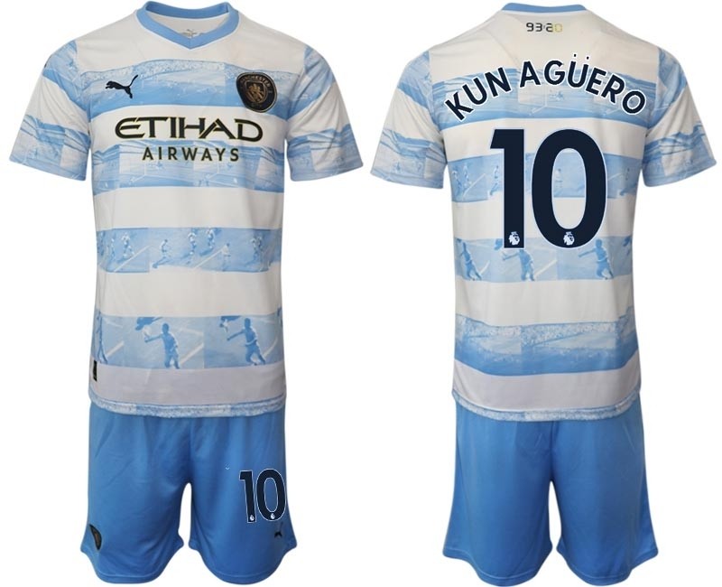 2022-23 Manchester City #10 Kun Aguero light blue-white limited edition soccer jersey