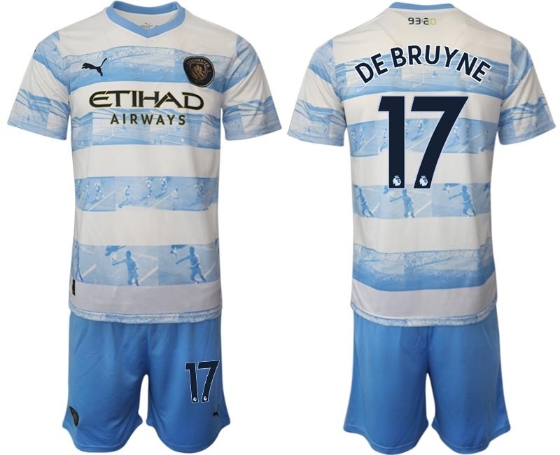 2022-23 Manchester City #17 Kevin De Bruyne light blue-white limited edition soccer jersey