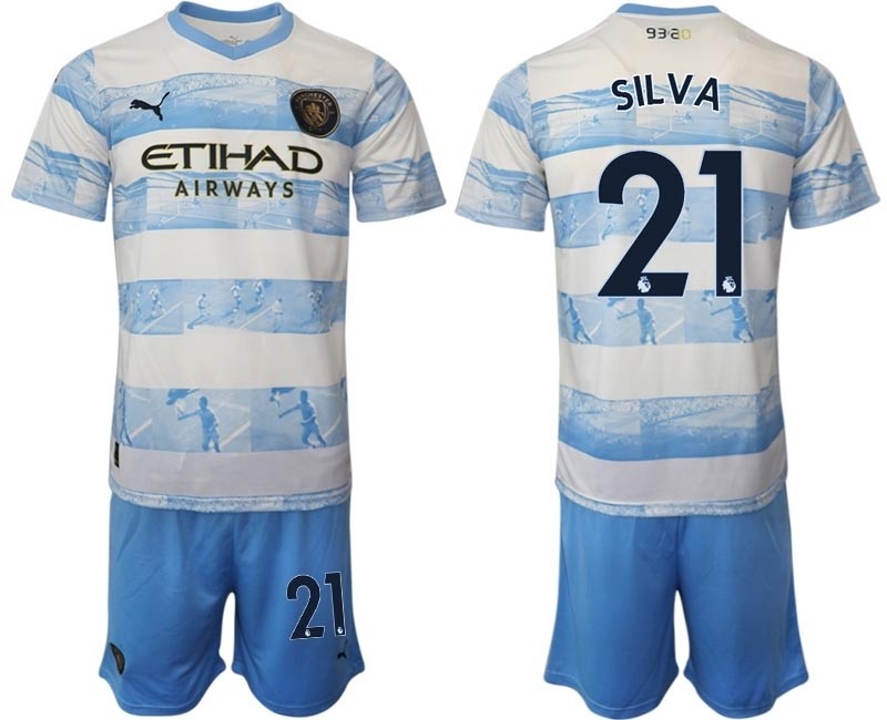 2022-23 Manchester City #21 Bernardo Silva light blue-white limited edition soccer jersey