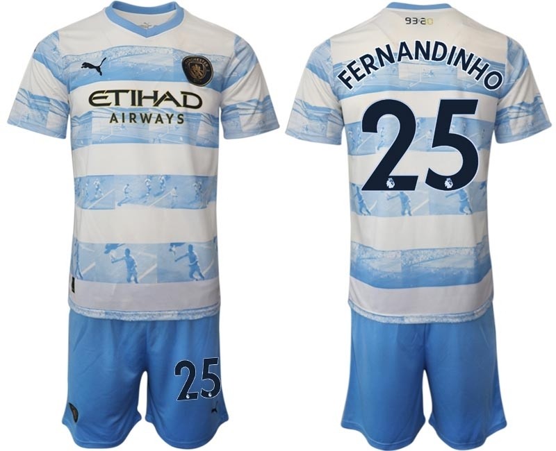 2022-23 Manchester City #25 Fernandinho light blue-white limited edition soccer jersey