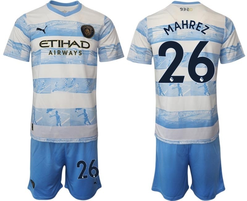 2022-23 Manchester City #26 Riyad Mahrez light blue-white limited edition soccer jersey