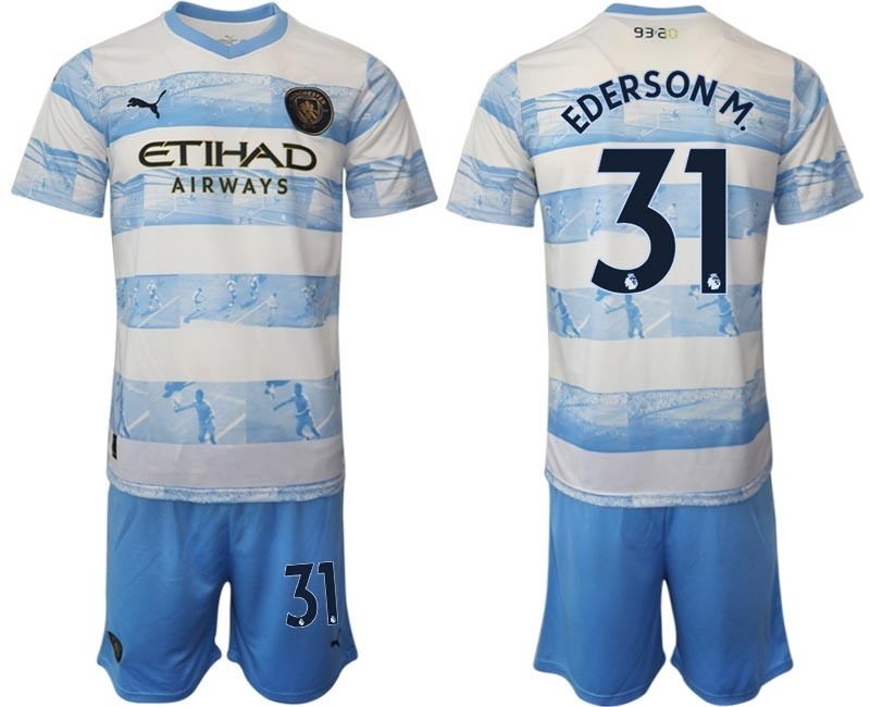 2022-23 Manchester City #31 Ederson M. light blue-white limited edition soccer jersey