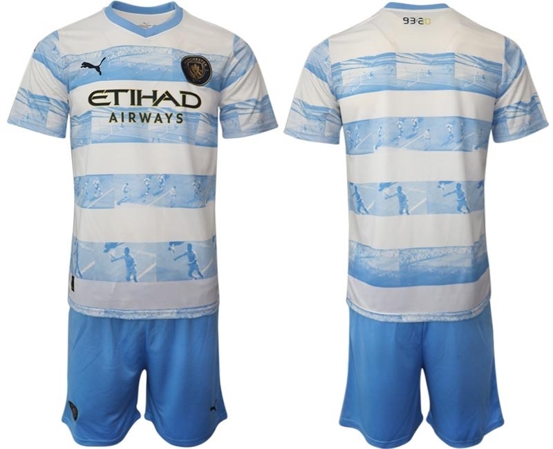 2022-23 Manchester City Blank light blue-white limited edition soccer jersey