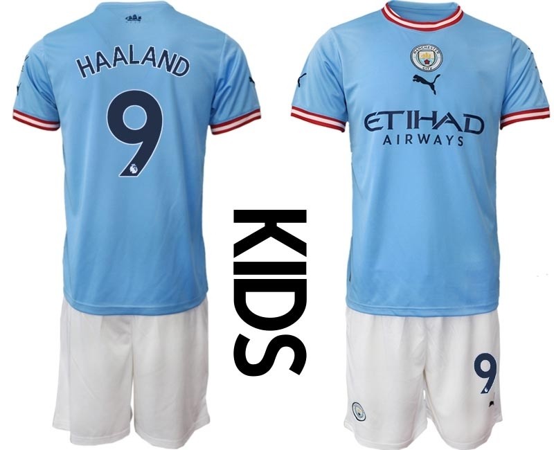 2022-23 Youth Manchester City #9 Erling Haaland Blue Home Soccer Jersey