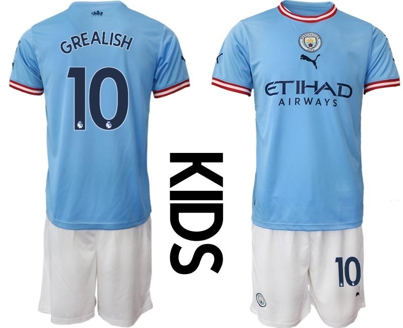 2022-23 Youth Manchester City #10 Jack Grealish Blue Home Soccer Jersey