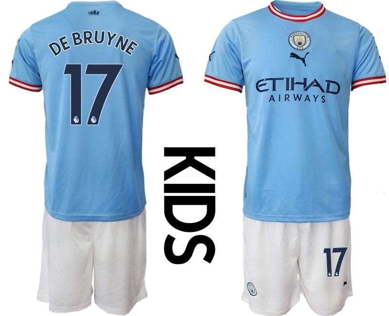 2022-23 Youth Manchester City #17 Kevin De Bruyne Blue Home Soccer Jersey