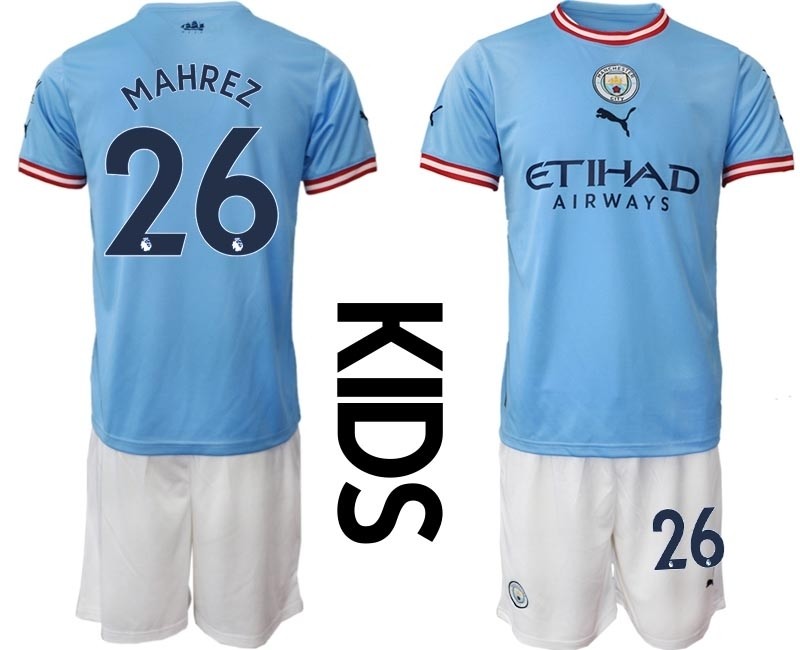 2022-23 Youth Manchester City #26 Riyad Mahrez Blue Home Soccer Jersey