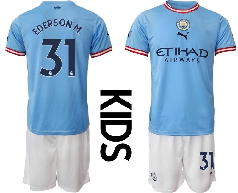 2022-23 Youth Manchester City #31 Ederson M. Blue Home Soccer Jersey