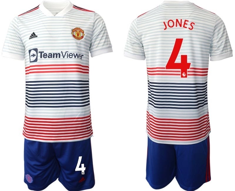 2022-23 Manchester United #4 Phil Jones White stripes Away Soccer Jersey