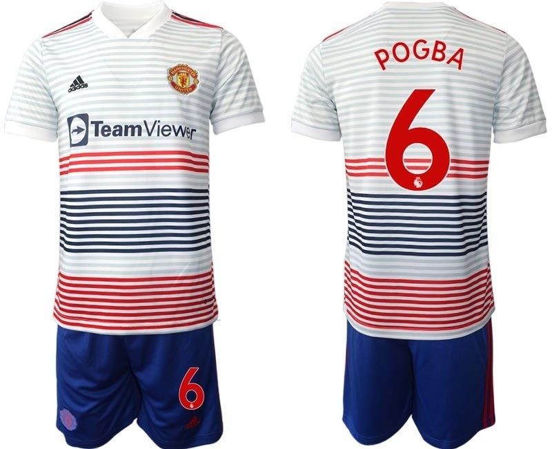 2022-23 Manchester United #6 Paul Pogba White stripes Away Soccer Jersey