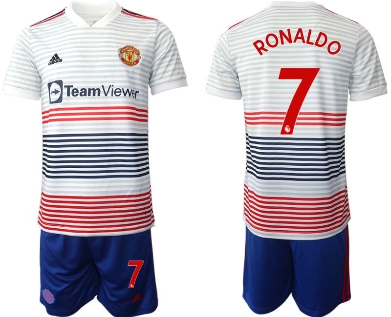 2022-23 Manchester United #7 Cristiano Ronaldo White stripes Away Home Soccer Jersey