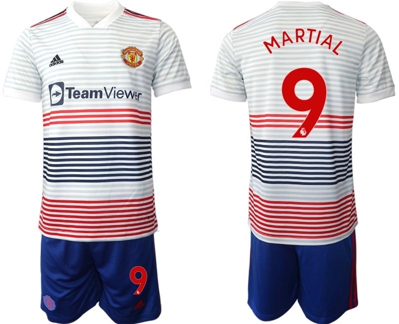 2022-23 Manchester United #9 Anthony Martial White stripes Away Soccer Jersey