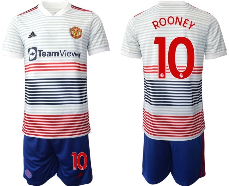 2022-23 Manchester United #10 Wayne Rooney White stripes Away Soccer Jersey