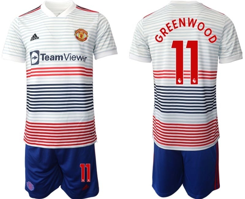 2022-23 Manchester United #11 Mason Greenwood White stripes Away Soccer Jersey