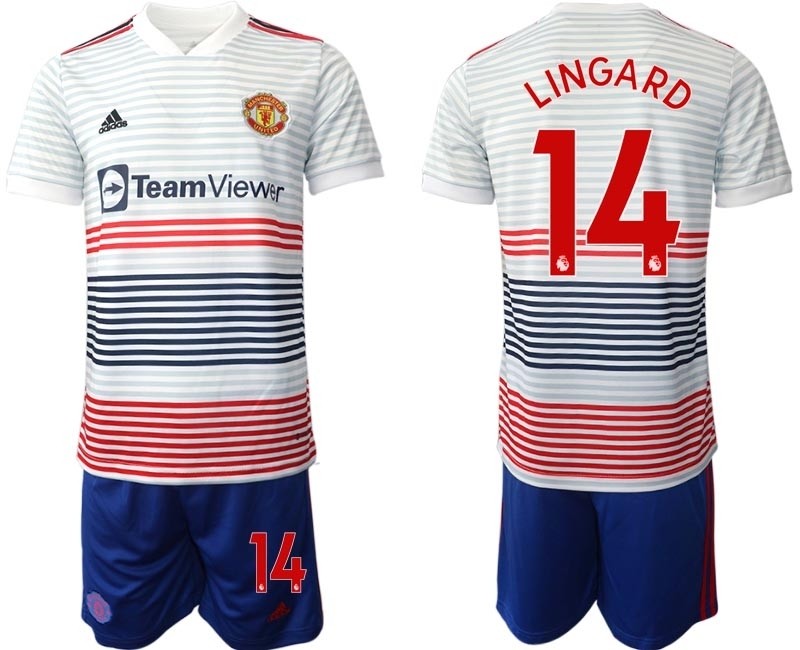 2022-23 Manchester United #14 Jesse Lingard White stripes Away Soccer Jersey